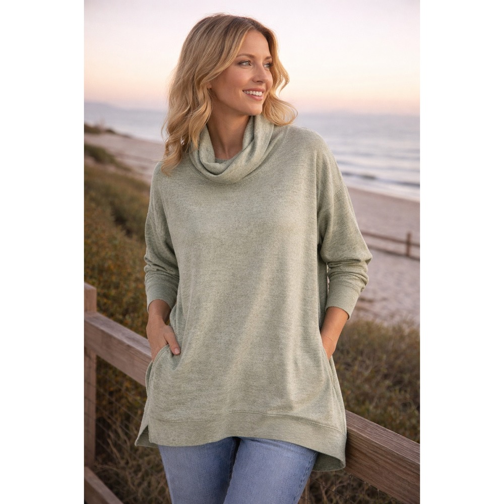 Anthropologie MAEVE Sweater Women's Large Green Cowl Neck Dress Oversized